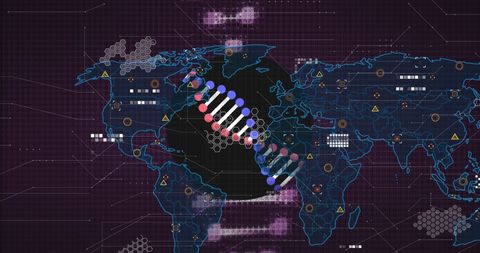 global dna technology interface on world map background - Download Free Stock Images Pikwizard.com