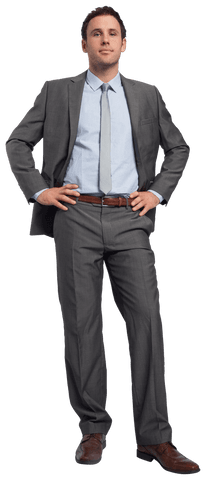 Confident Businessman in Suit Posing with Hands on Hips Transparent Background