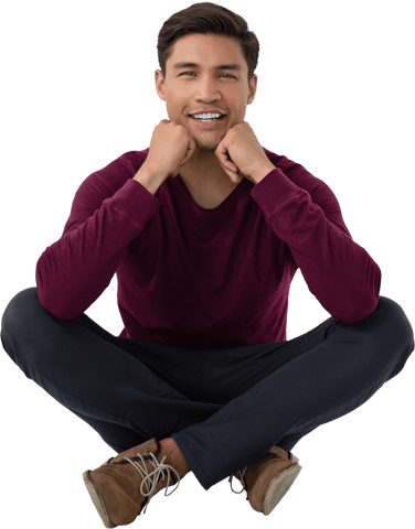 Transparent Background of Smiling Man in Casual Outfit Sitting