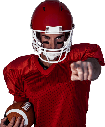 Transparent background american football player pointing with ball
