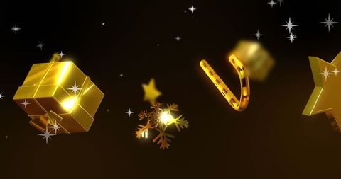 Floating Golden Gift Box with Holiday Ornaments