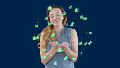 Businesswoman Feeling Connected with Digital Network Globe Overlay