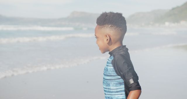 Young Boy Enjoying Beach Scenery with Misty Background - Download Free Stock Images Pikwizard.com