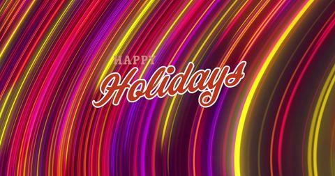Happy holidays text on colorful neon light trails background