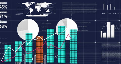 Digital Abstract Data Animation with Global Charts and Icons