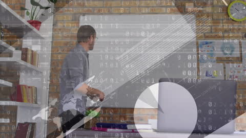 Digital Interface Overlay on Male Teacher in Modern Classroom