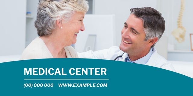 Smiling Doctor with Elderly Patient Promotes Trust in Medical Center Advertisement - Download Free Stock Templates Pikwizard.com