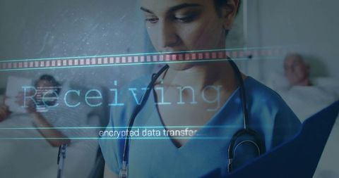 Nurse in Hospital Engaged Digital Data Transfer for Patient Care