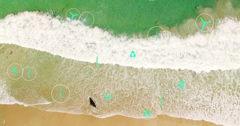 Aerial eco-friendly digital art on turquoise wave