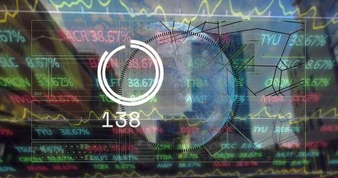 Futuristic Digital Finance Interface with Globe and Data Visualizations