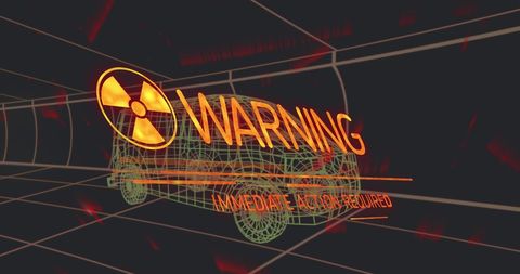 3D Warning Icon Light up over Car Model for Security Alert Signal