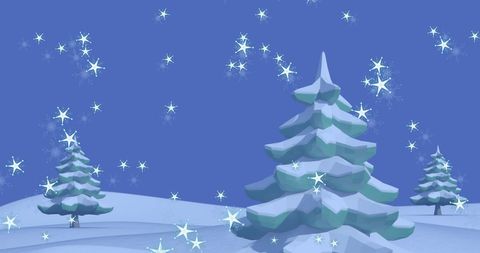 Winter Landscape with Shining Stars and Snow-Covered Trees