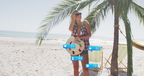 Social media engagement on sunny beach adventure