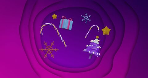 Floating Holiday Icons on Festive Purple Background