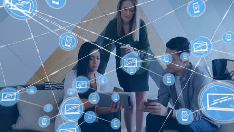 Digital Networking with Technology in Modern Office Space