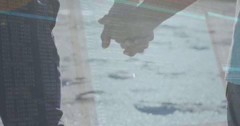 Digital Connection: Romantic Walk with Code Overlay