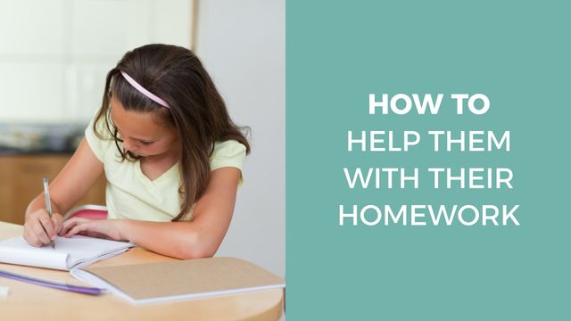 Image of a young girl doing homework at a table, combined with text that provides guidance tips on how to help children with their homework. Perfect for educational blogs, tutoring services, parenting websites, or school-related content. Use this to illustrate articles, blog posts, or social media content focused on childhood education, academic success, or parental involvement in schooling.