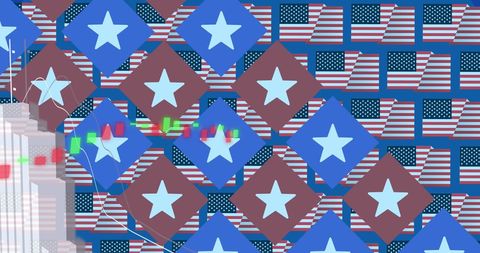 USA Flags and Stock Market Overlay Depicting Economic Trends