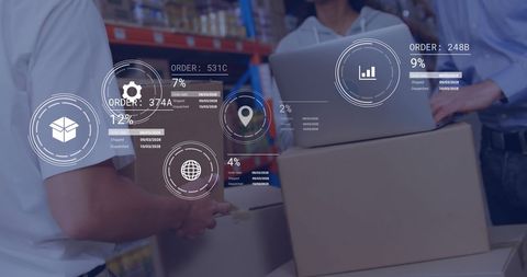 Data-driven warehouse team analyzing global shipping logistics