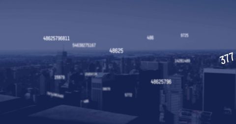 Digital network and data flow over metropolis skyline