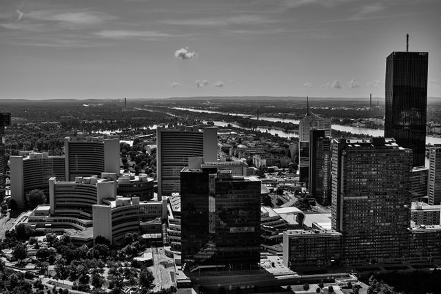 Black and White Aerial View of Urban Cityscape with River - Download Free Stock Photos Pikwizard.com