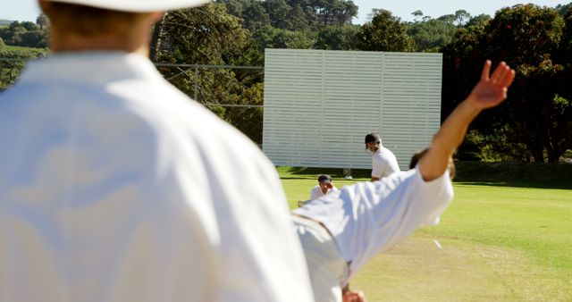 Cricket Player Bowling on Sunny Day in Outdoor Match - Download Free Stock Images Pikwizard.com