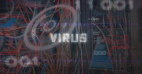 Cybersecurity Breach Displaying Virus in Data Center