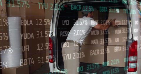 Global shipping concept with digital stock market overlay