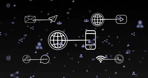 Digital Connectivity Icons on Futuristic Black Background