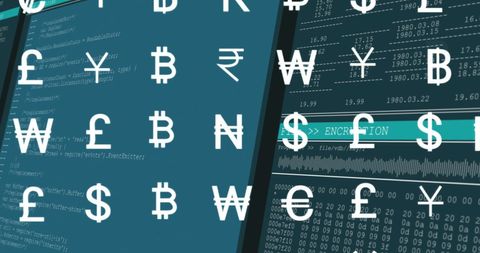 Digital Currency Symbols Over Data Processing Background - Download Free Stock Images Pikwizard.com