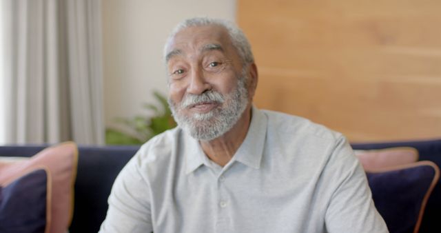 Smiling Senior Man with Gray Beard Relaxing at Home - Download Free Stock Images Pikwizard.com