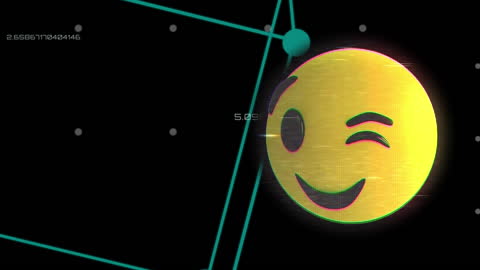 Winking Emoji with Digital Data Overlay in Cyber Themed Background