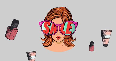 Fashion Pop Art Sale Theme with Woman Wearing Stylish Sunglasses