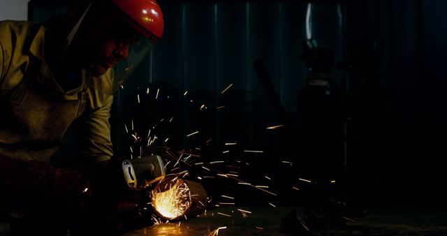 Industrial Worker Using Angle Grinder in Workshop - Download Free Stock Images Pikwizard.com