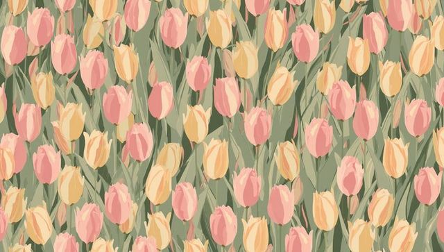 Pastel pink and pale yellow tulip seamless pattern for spring wallpaper and textiles