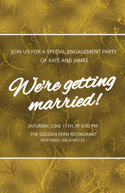 Elegant Golden Foliage Engagement Party Invitation - Download Free Stock Templates Pikwizard.com