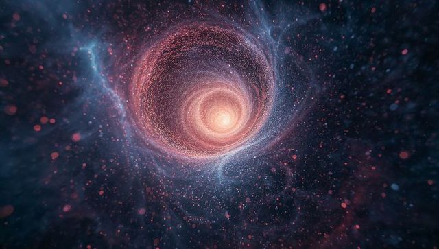 Spiral Vortex Radiating Golden Pink Hues in Deep Space Galaxy