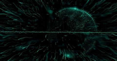Green Energy Lines Encircling Digital Globe