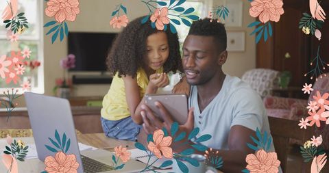 Father and Daughter Enjoy Digital Life at Home