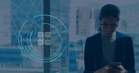 Businesswoman With QR Code in Modern Office Environment