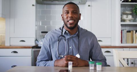 Doctor conducting telemedicine consultation from home