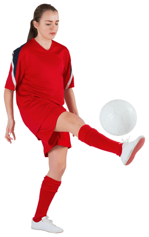 Transparent Female Soccer Player Kicking Ball in Red Kit