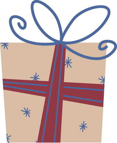 Elegant Flat Gift Box with Burgundy Ribbon and Blue Bow on Transparent Background