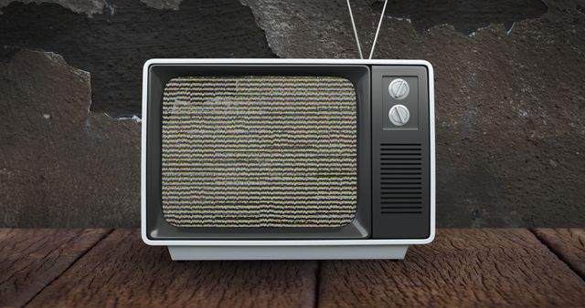 Vintage Television with Glitch Screen against Retro Peeling Wall - Download Free Stock Images Pikwizard.com