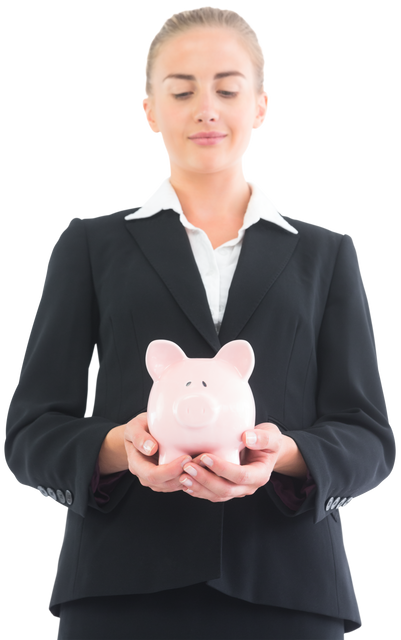 Transparent Businesswoman Holding Pink Piggy Bank Creating Savings Power - Download Free Stock Videos Pikwizard.com