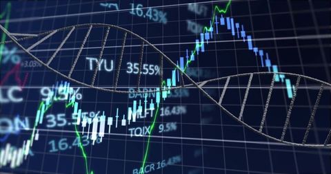 3D DNA Helix Intertwined with Financial Data Imagery