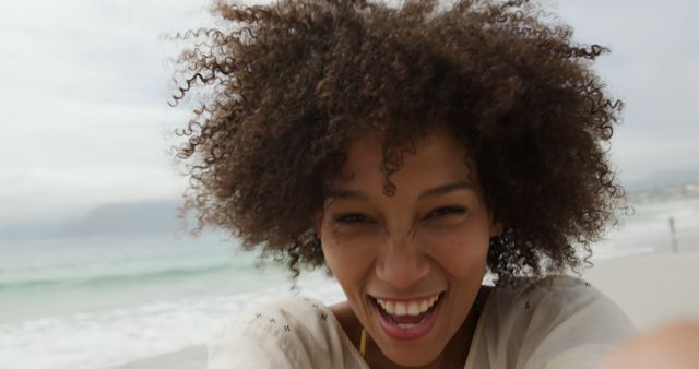 Excited Woman Taking Selfie on Beach - Download Free Stock Images Pikwizard.com