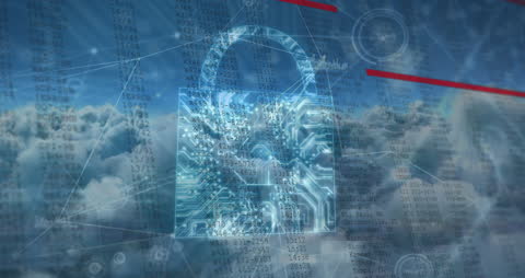 Digital Security Padlock in Cloud Network Connection