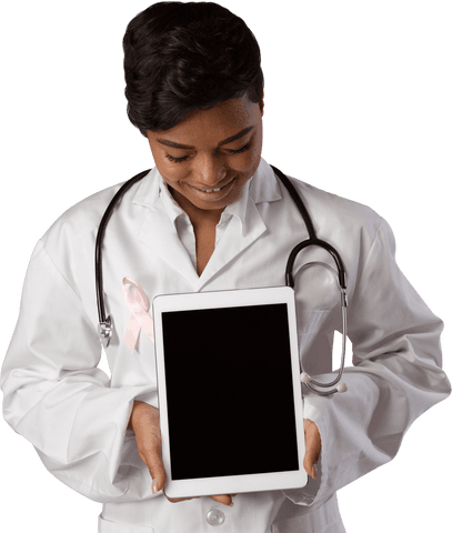 Smiling Nurse with Tablet and Breast Cancer Awareness Ribbon - Download Free Stock Videos Pikwizard.com