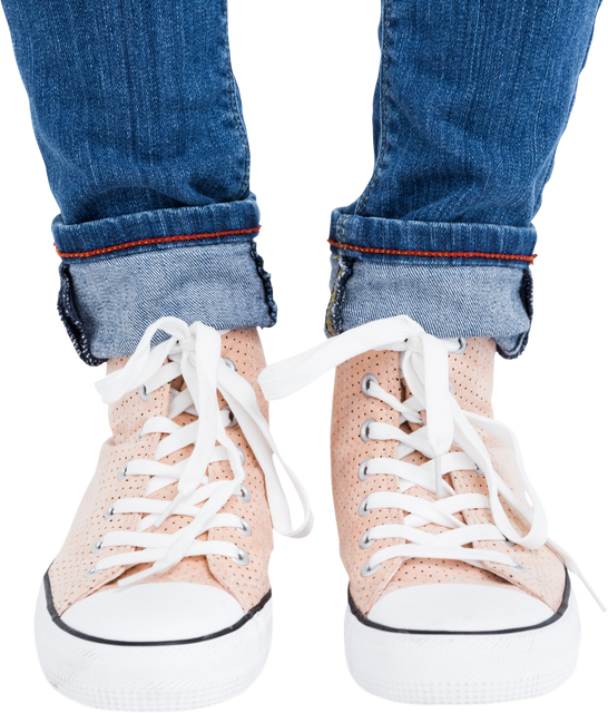 Close-Up of Person Wearing Canvas Shoes with Rolled-Up Jeans - Isolated, Transparent PNG - Download Free Stock Videos Pikwizard.com